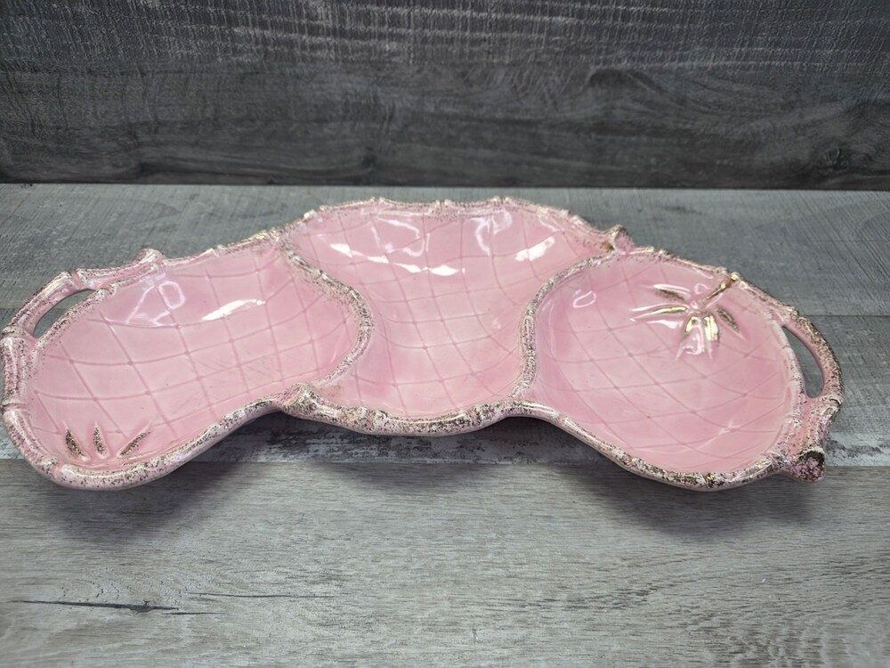 Pink Gold 1950s VTG California USA Pottery Crudités No 180 Mid Century MCM G38